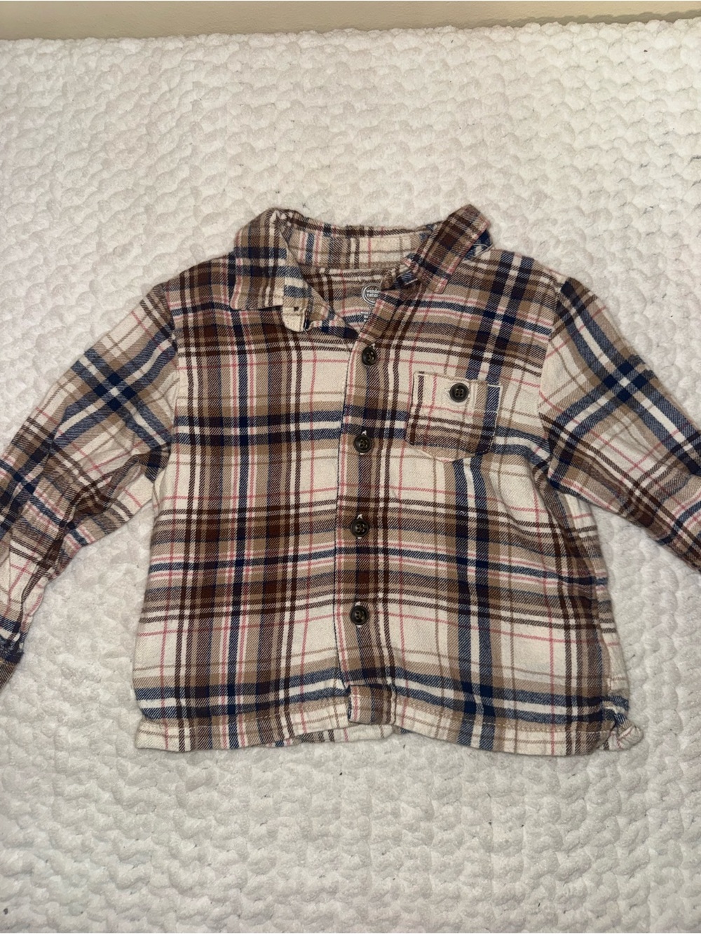 Plaid Flannel Shirt Jacket - Cream & Brown - Kids